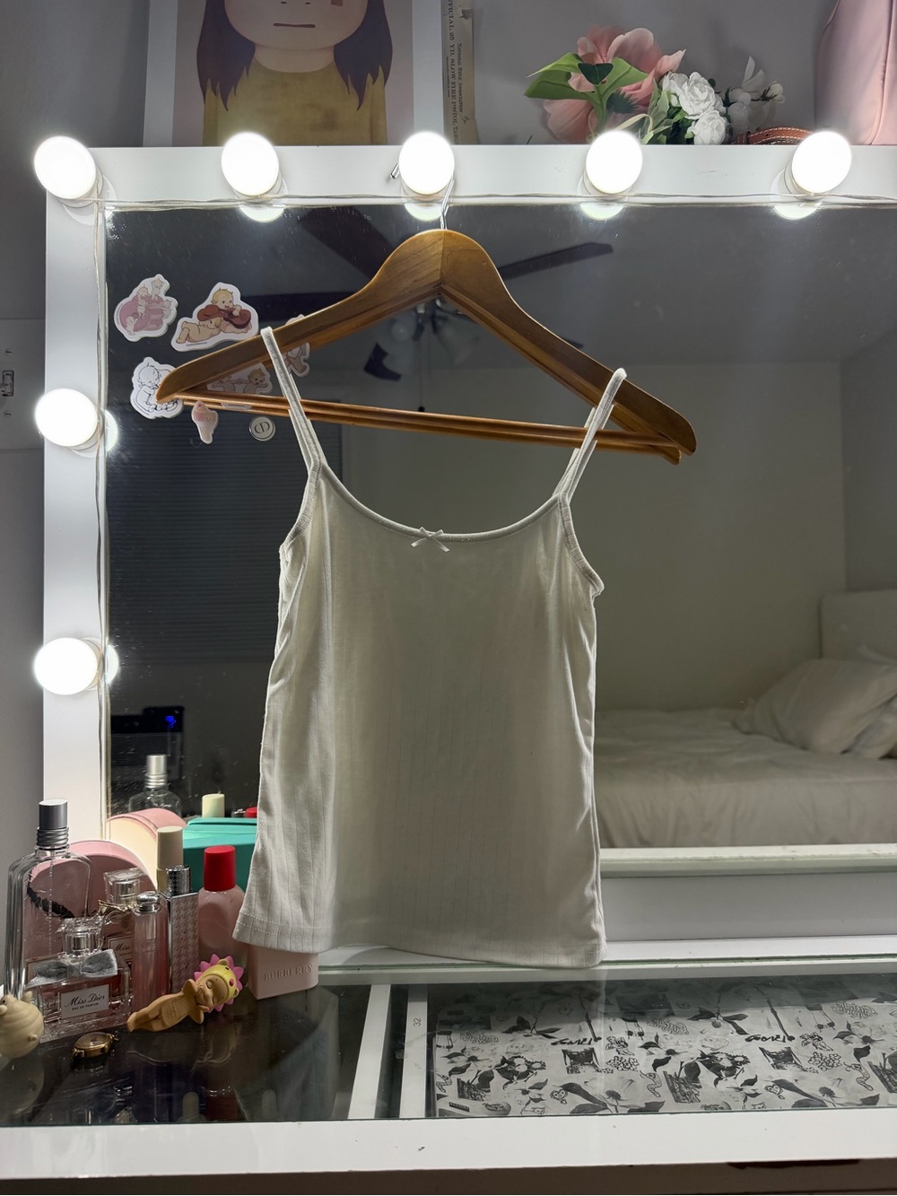White Pointelle Bow Brandy Melville Tank Top